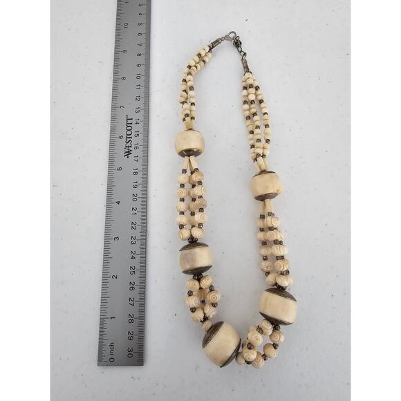 Vintage Mid Century Multi Strand Statement Piece Neckace Cream Mod Beautiful - Picture 4 of 4